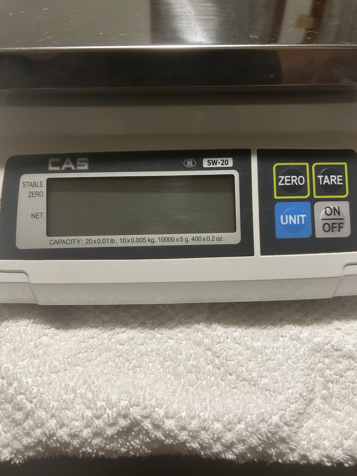 CAS SW-1D(20lb) Portion Cntrol Scale, 20×0.01Lb Kg, g, oz. CleanWorks, w/adaptor