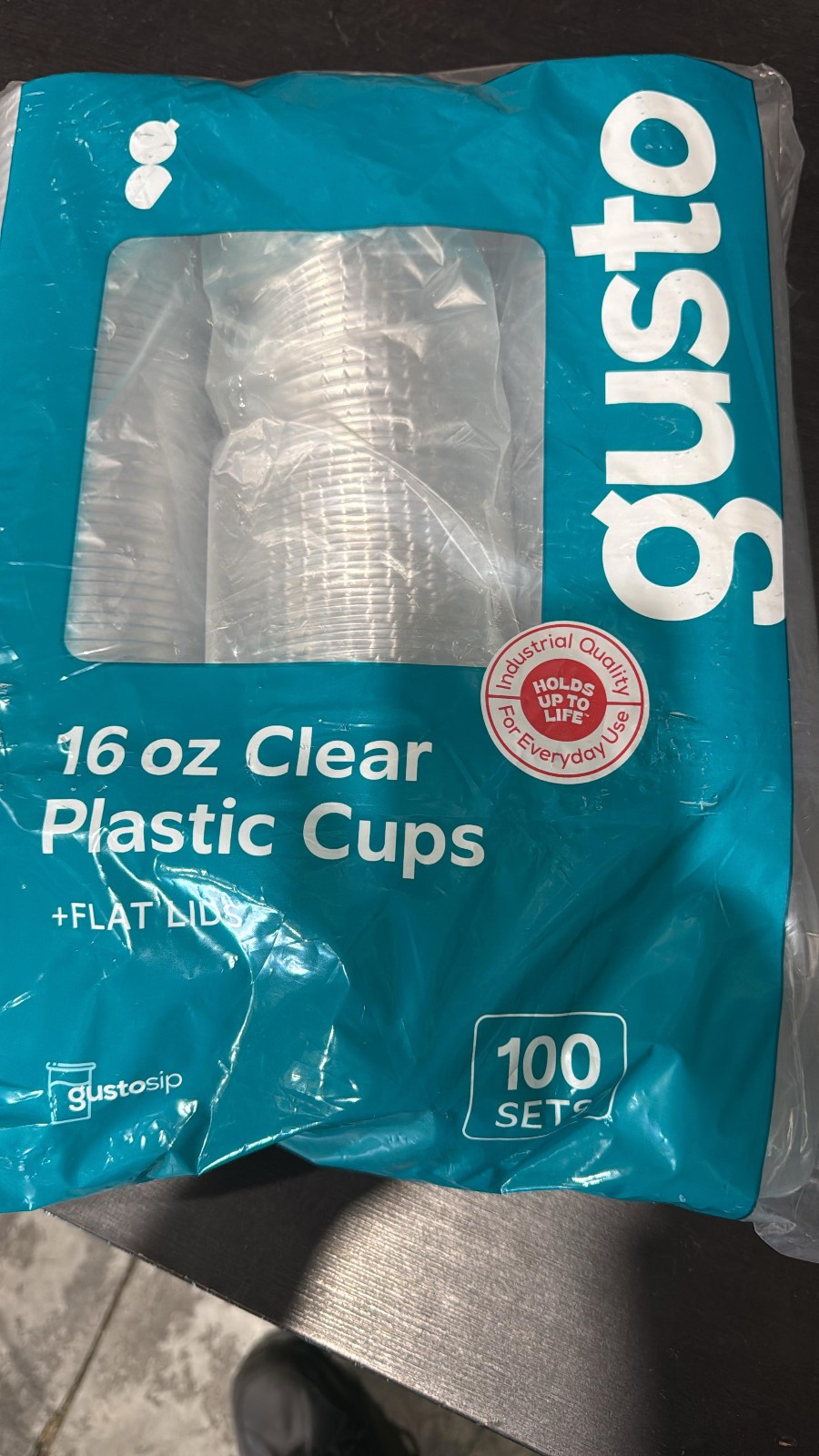 Gusto Clear Plastic Cups with Flat Lids [16 oz – 100 Count]