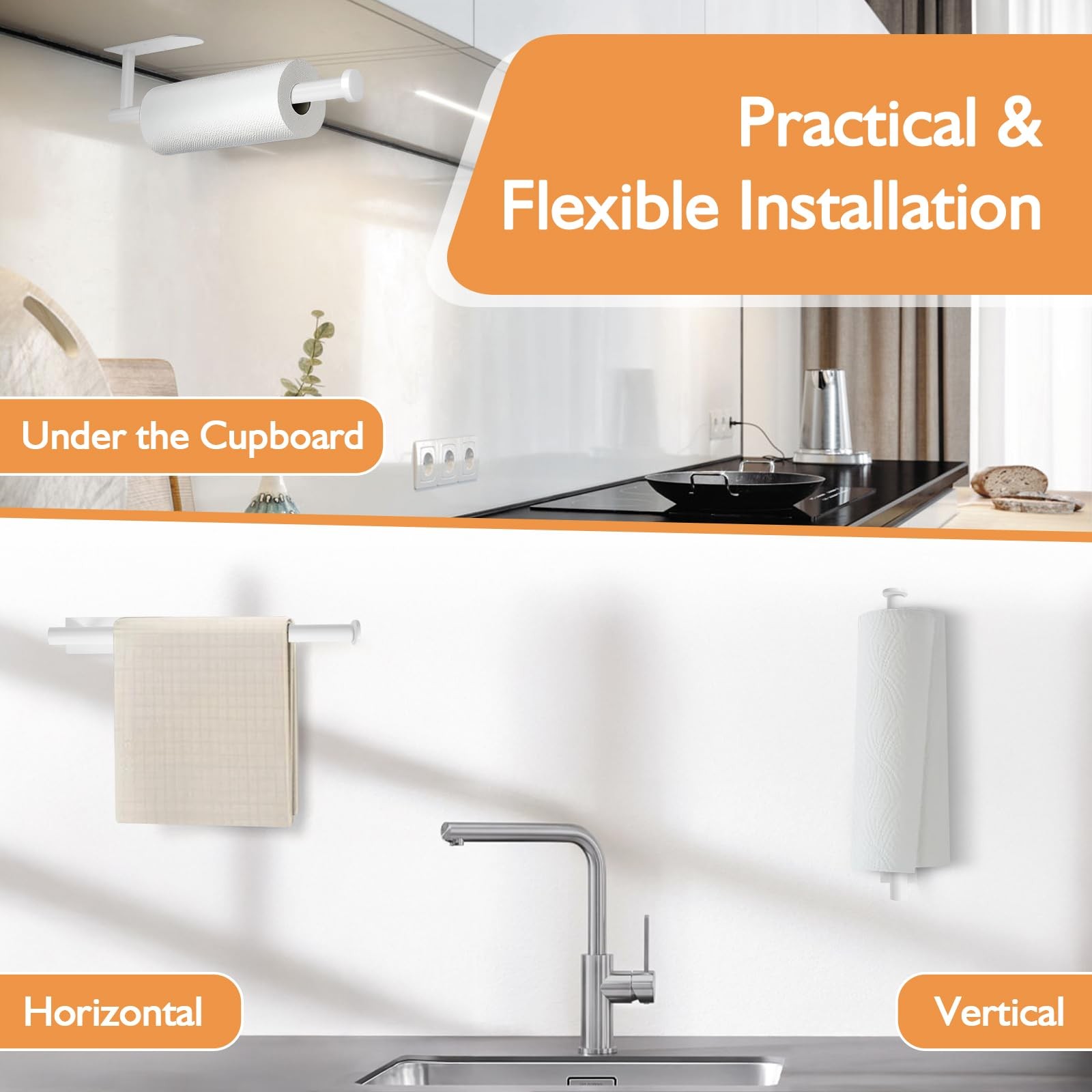 MEIJO Paper Towel Holder with Damping Function, Paper Towel Holder Under Cabinet