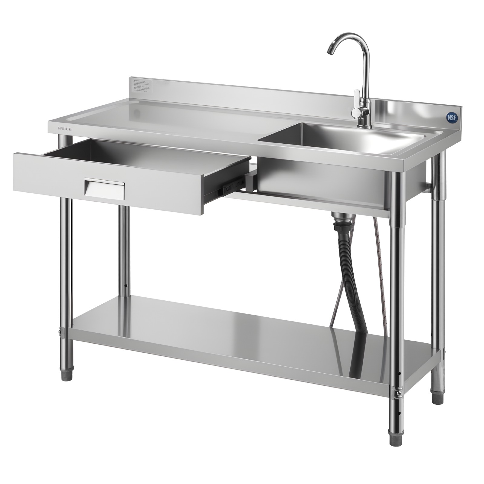 VEVOR Stainless Steel Utility Sink with Drawer Single Bowl 47.2 x 19.7 x 37 in