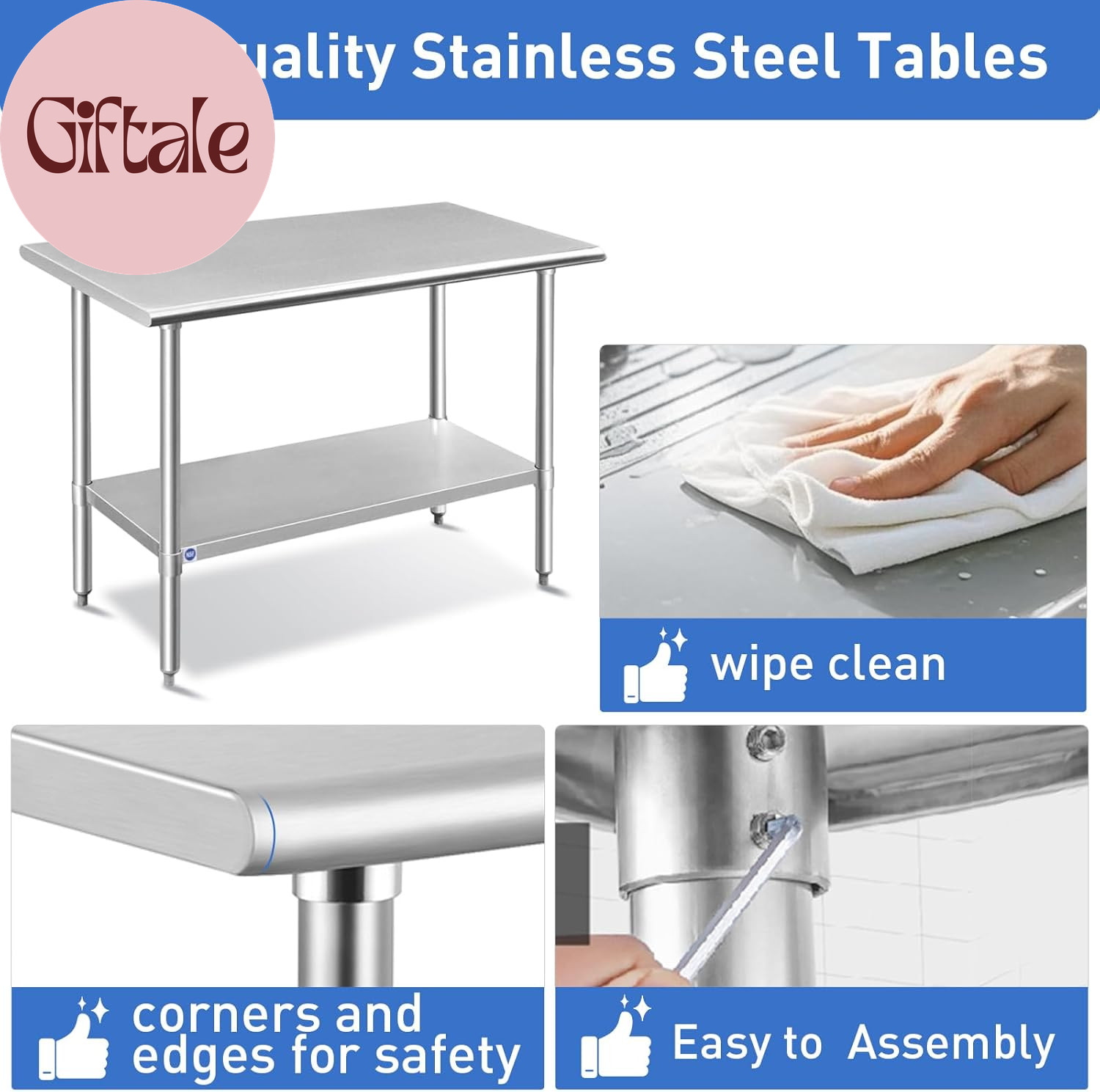 Stainless Steel Table for Prep & Work 24X48 Inches, NSF Metal Commercial Kitchen