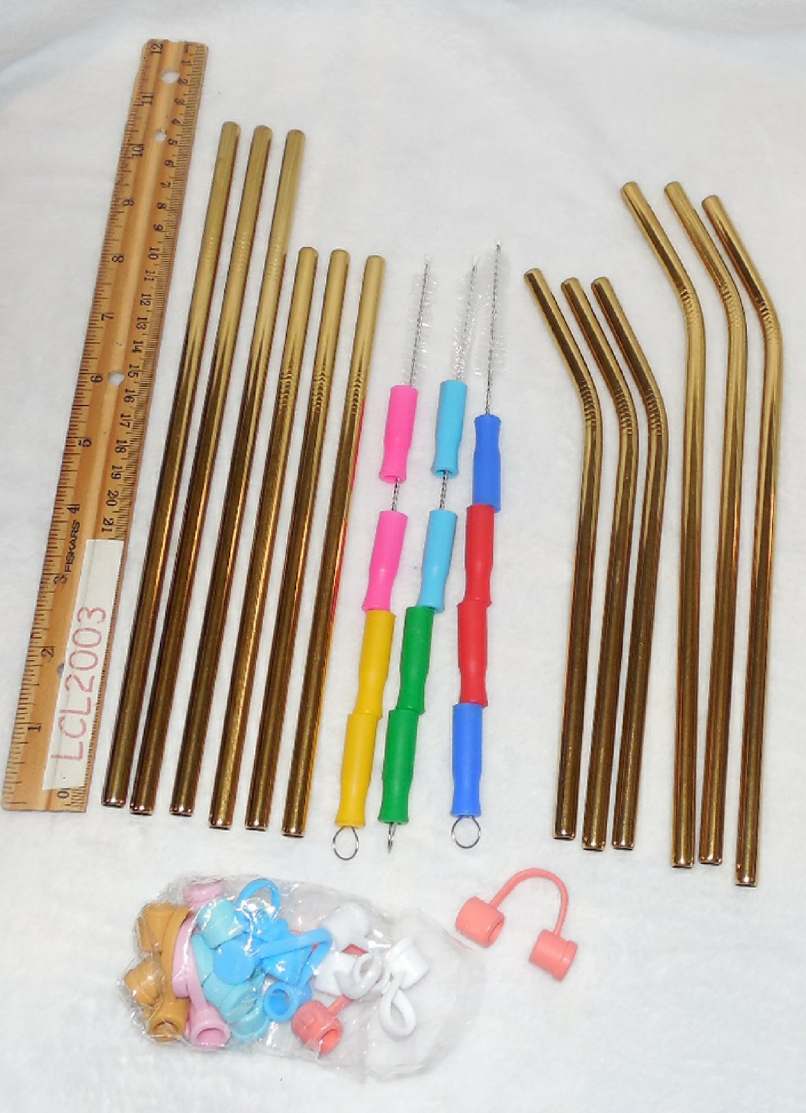 39 Pc Stainless Steel Straws 8.5 Reusable Gold Drinking Silicone Tips Cleaner
