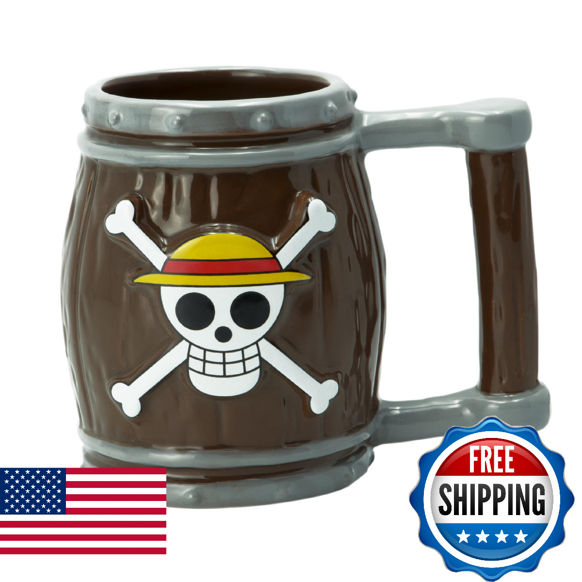 ABYstyle One Piece Anime Straw Hat Jolly Roger Barrel Ceramic Coffee Tea 3D Mug