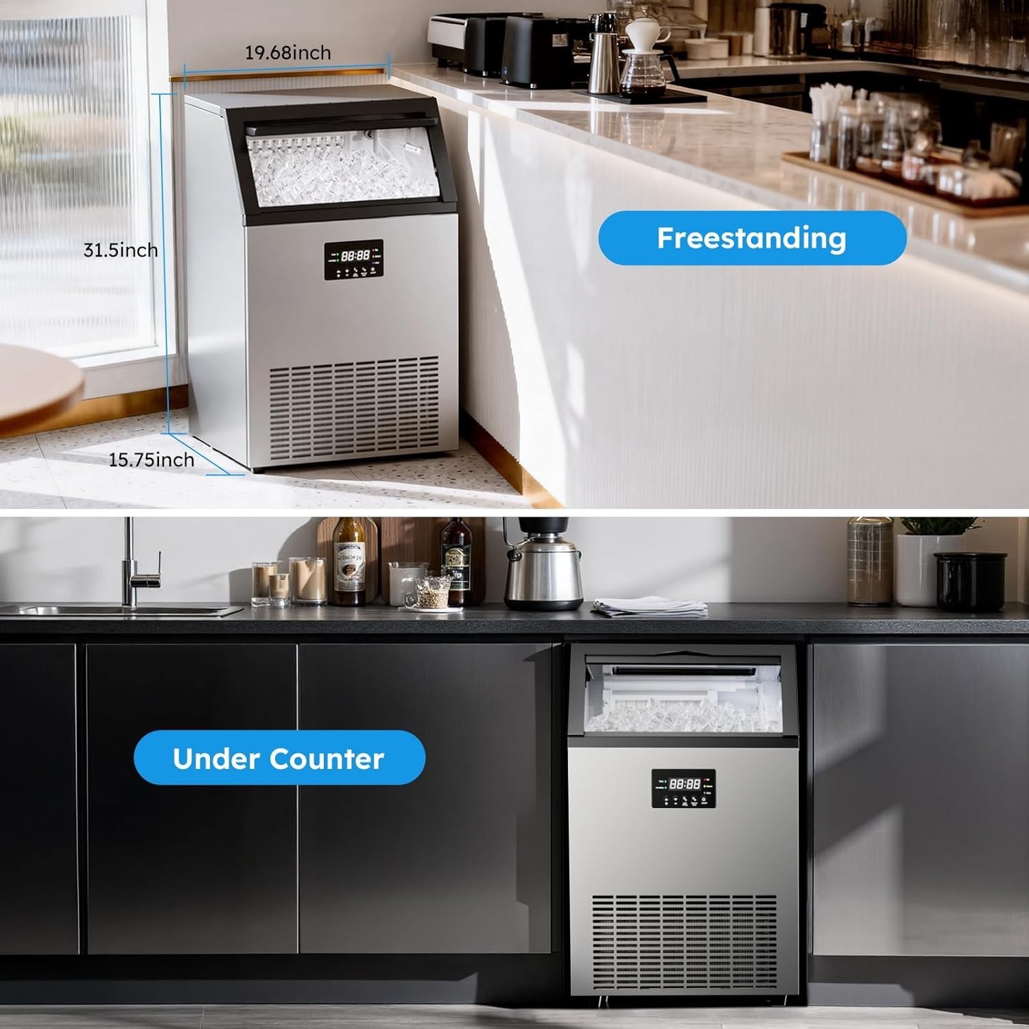 Commercial Ice Maker Machine 200 Lbs/24H, Commercial Ice Machine, 50 LBS Storage