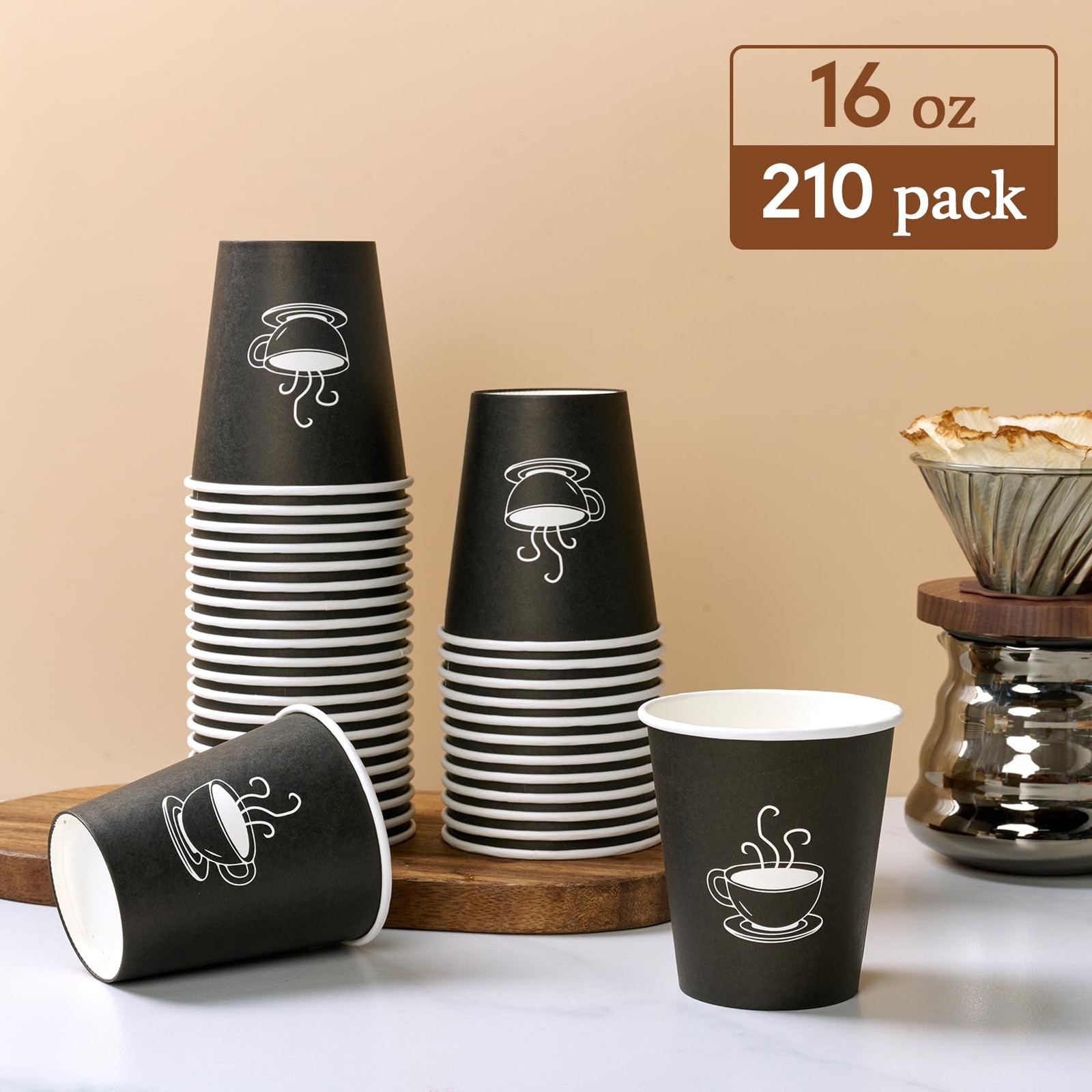 16 oz Coffee cups, 210 Count, Disposable Drinking Cups for Parties, Office Us…