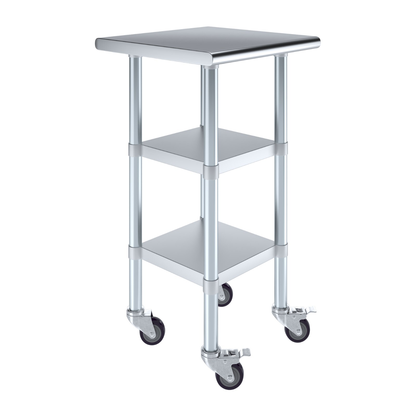 20 in. x 20 in. Stainless Steel Table with Two Under Shelves and Wheels