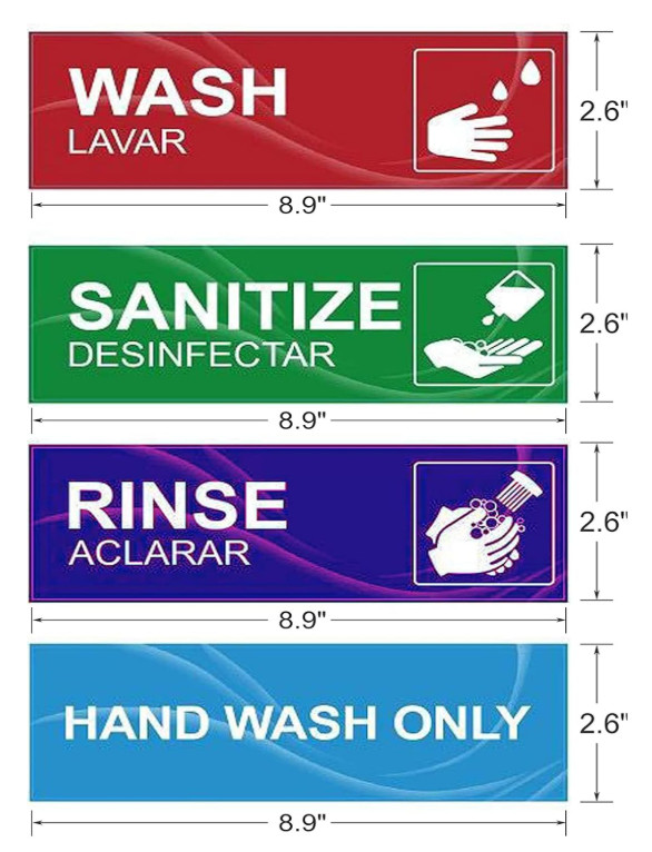 4 Pack Wash Rinse Sanitize Sink Labels, Waterproof Sticker Signs Perfect for 3 C