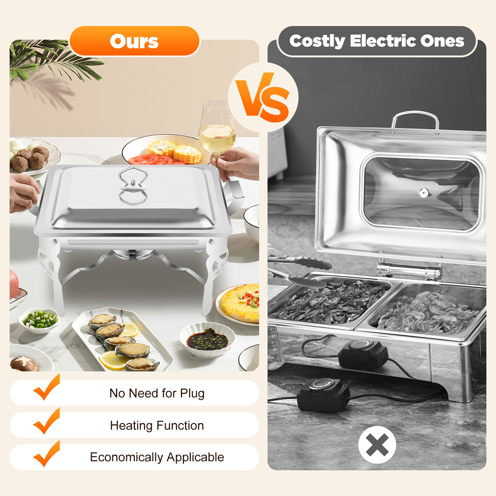 Chafer Chafing Dish 6L Set Stainless Steel Catering Party Food Warmer Square Pan