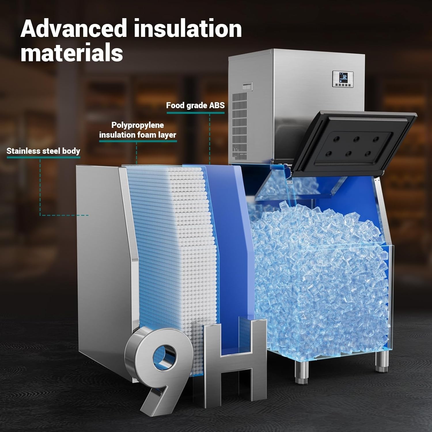 500LBS/24H Commercial Ice Maker Machines Air Cooling with 350lbs Storage Bin