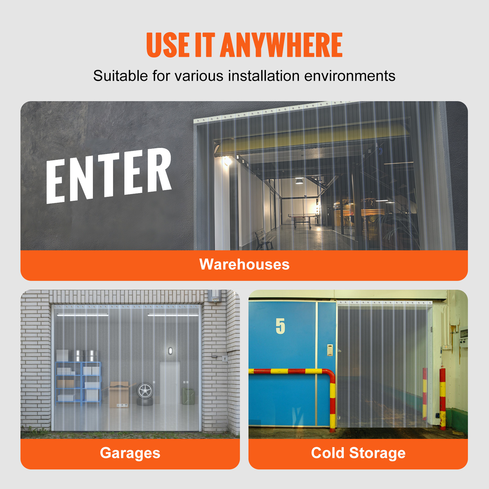 VEVOR Strip Curtain Ribbed PVC Door Curtain 150’x8″ Roll Cooler Freezer Plastic