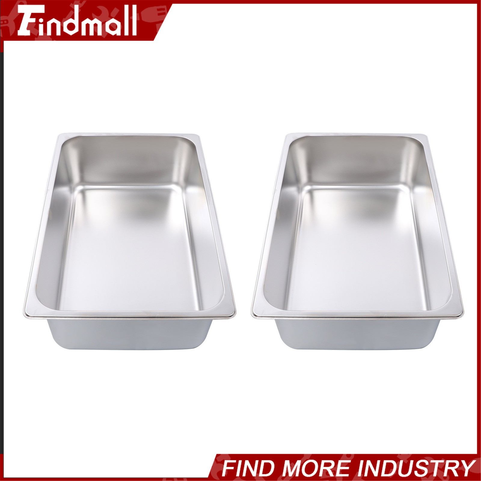 Findmall 2 PCS Full Size 6″ Deep Stainless Steel Steam Prep Table Hotel Food Pan