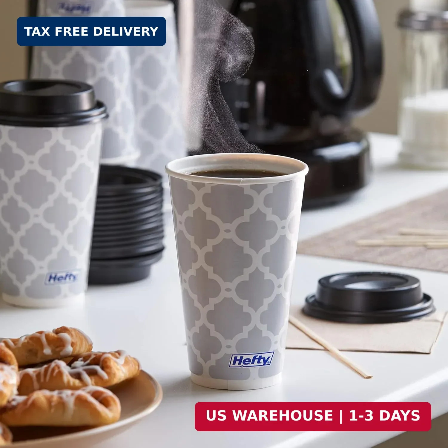 Hefty Disposable Hot Cups with Lids, Insulated Paper Coffee Cups for Tea, Cocoa