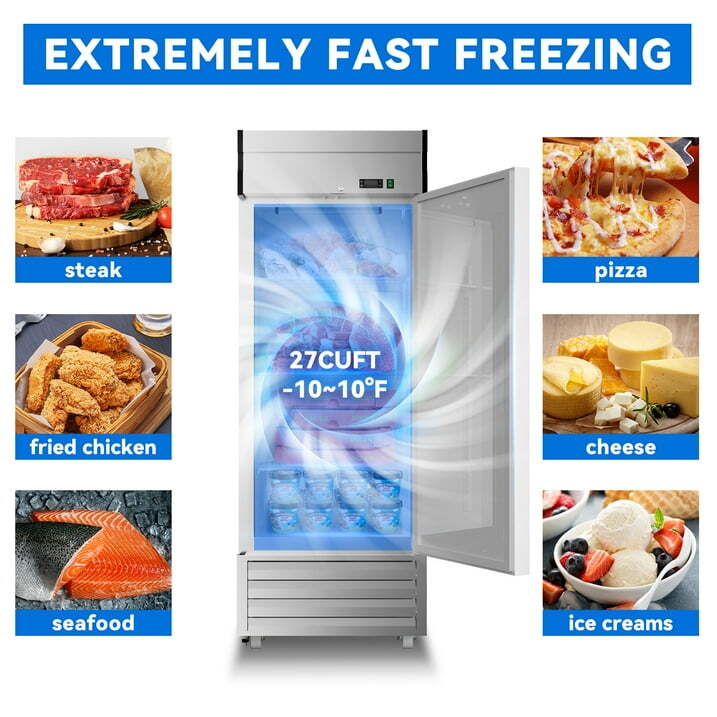 27» Commercial Reach-In Freezer Solid Door Stainless Steel Restaurant 23 Cu.Ft