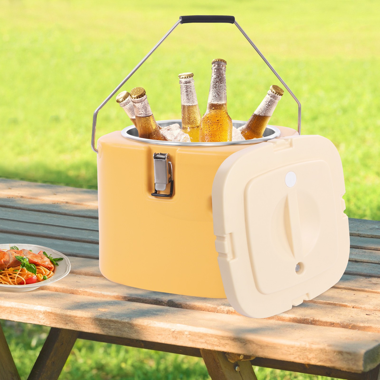 16L Commercial Insulated Soup Container Stainless Steel Portable Ginger Yellow