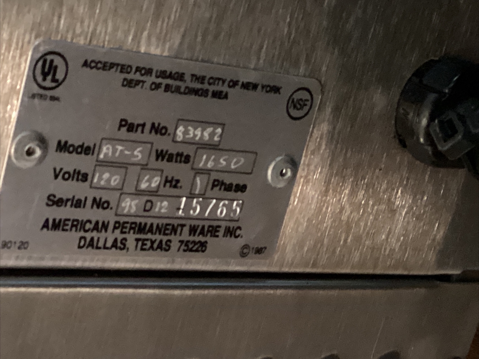 APW WYOTT AT-5 CONVEYOR TOASTER 120V 1650 ELECTRIC COMMERCIAL COUNTERTOP