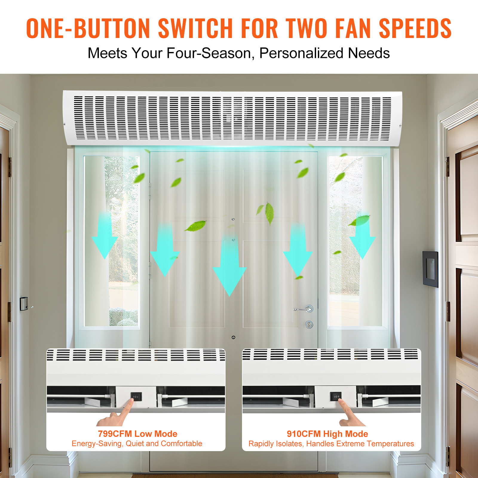VEVOR Commercial Indoor Air Curtain 60″ Door Air Curtain 2 Speeds 2100CFM