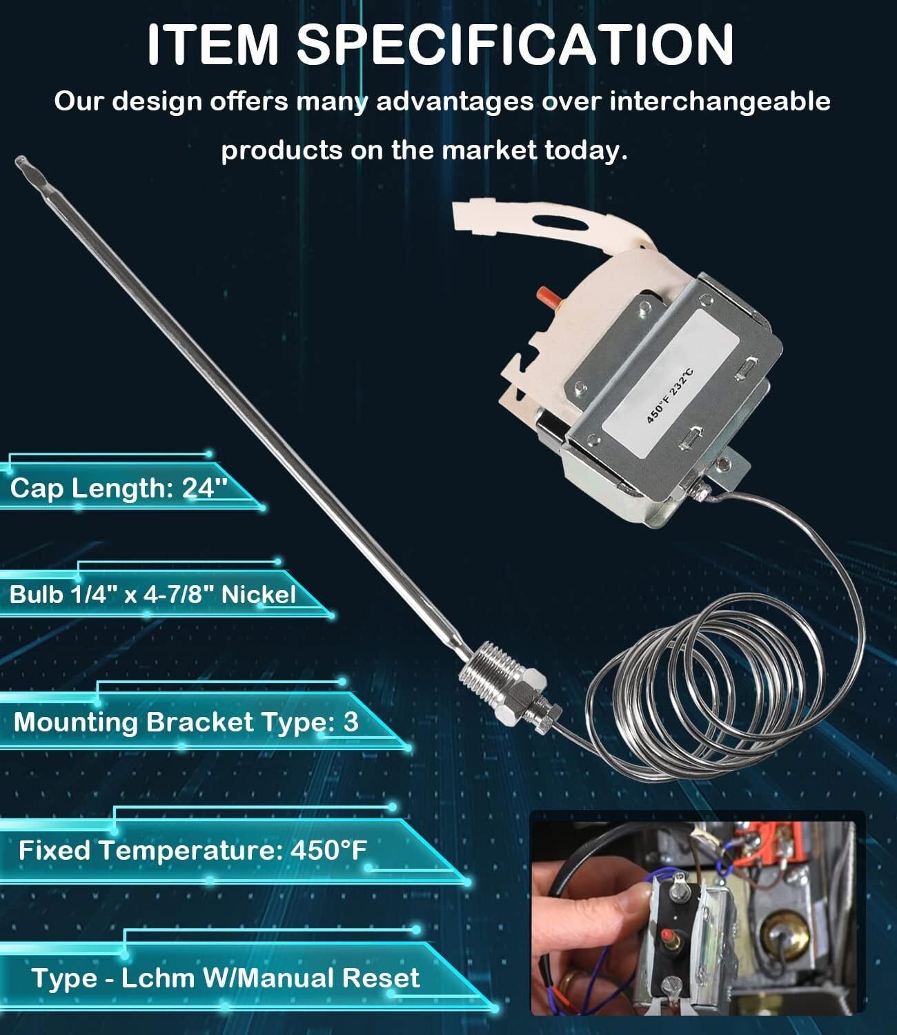 PP10084 High Limit Switch for Pitco Electric Gas Fryers Manual Reset 450F 1/4MPT