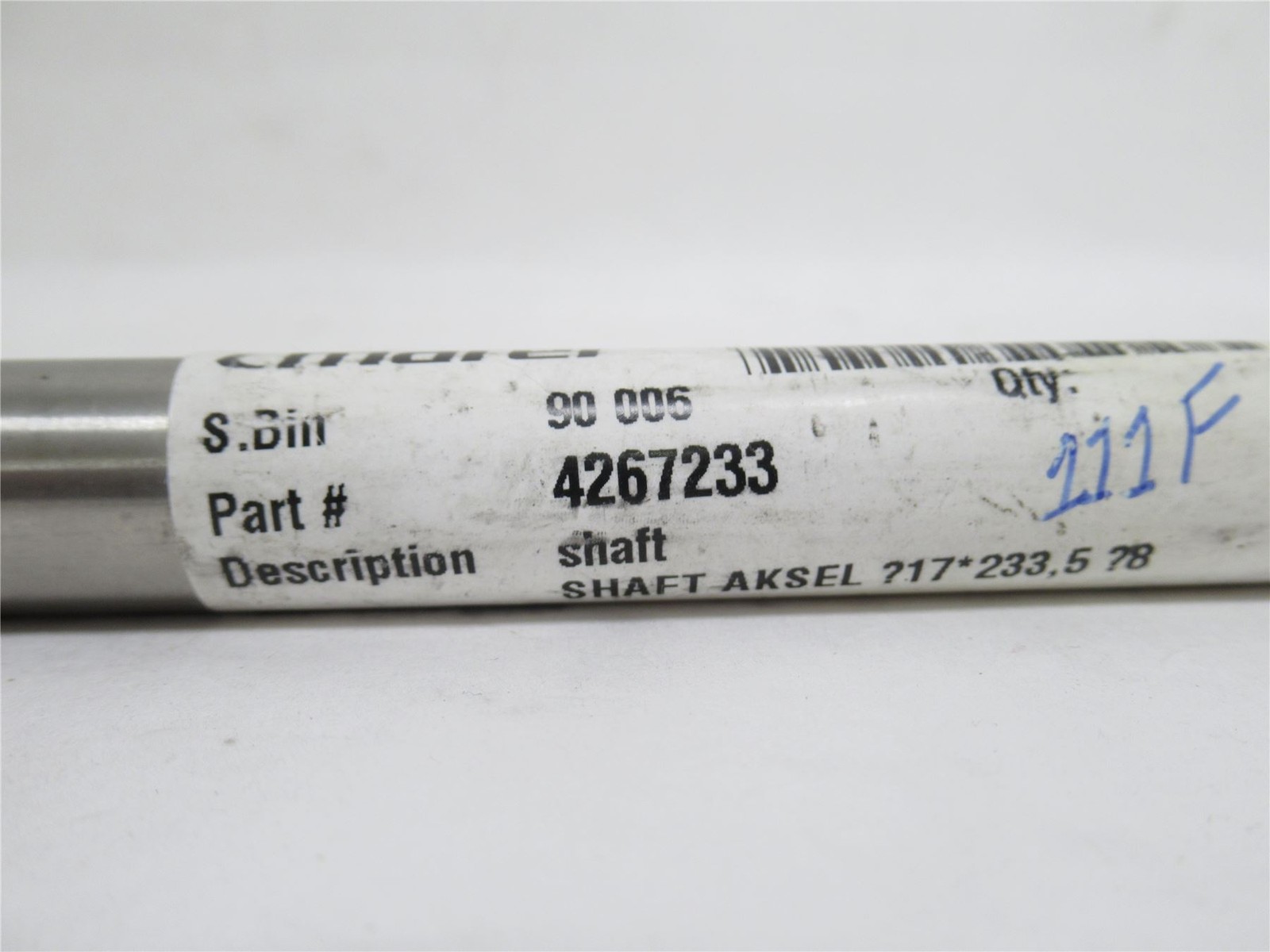 234449 New-No Box; Marel 4267233 Aksel Shaft; SS; 17mmOD x 8-3/8″ Face Width