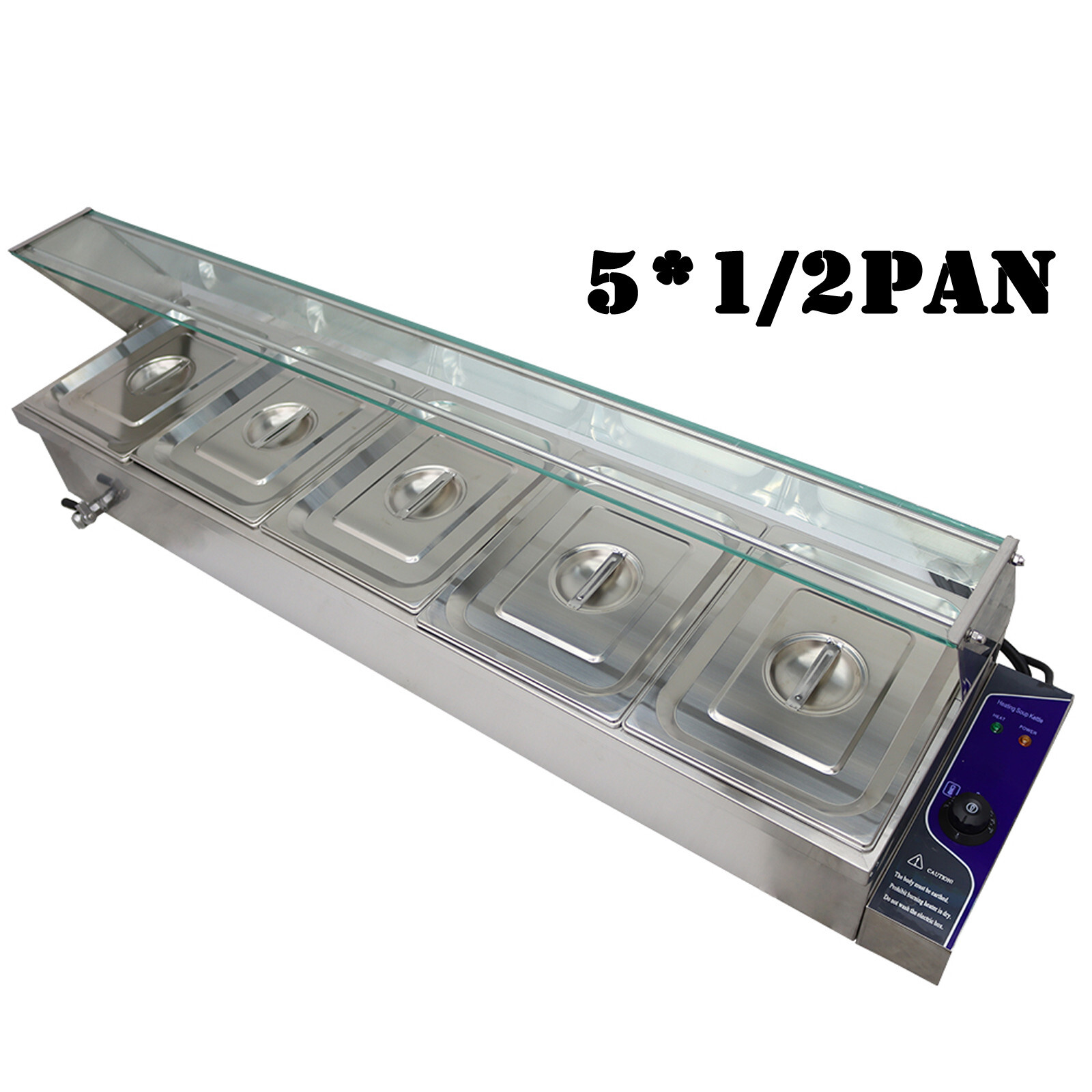 5-Pan 1/2 Size 6″ deep Stainless Countertop Bain-Marie Buffet Food Warmer 110V