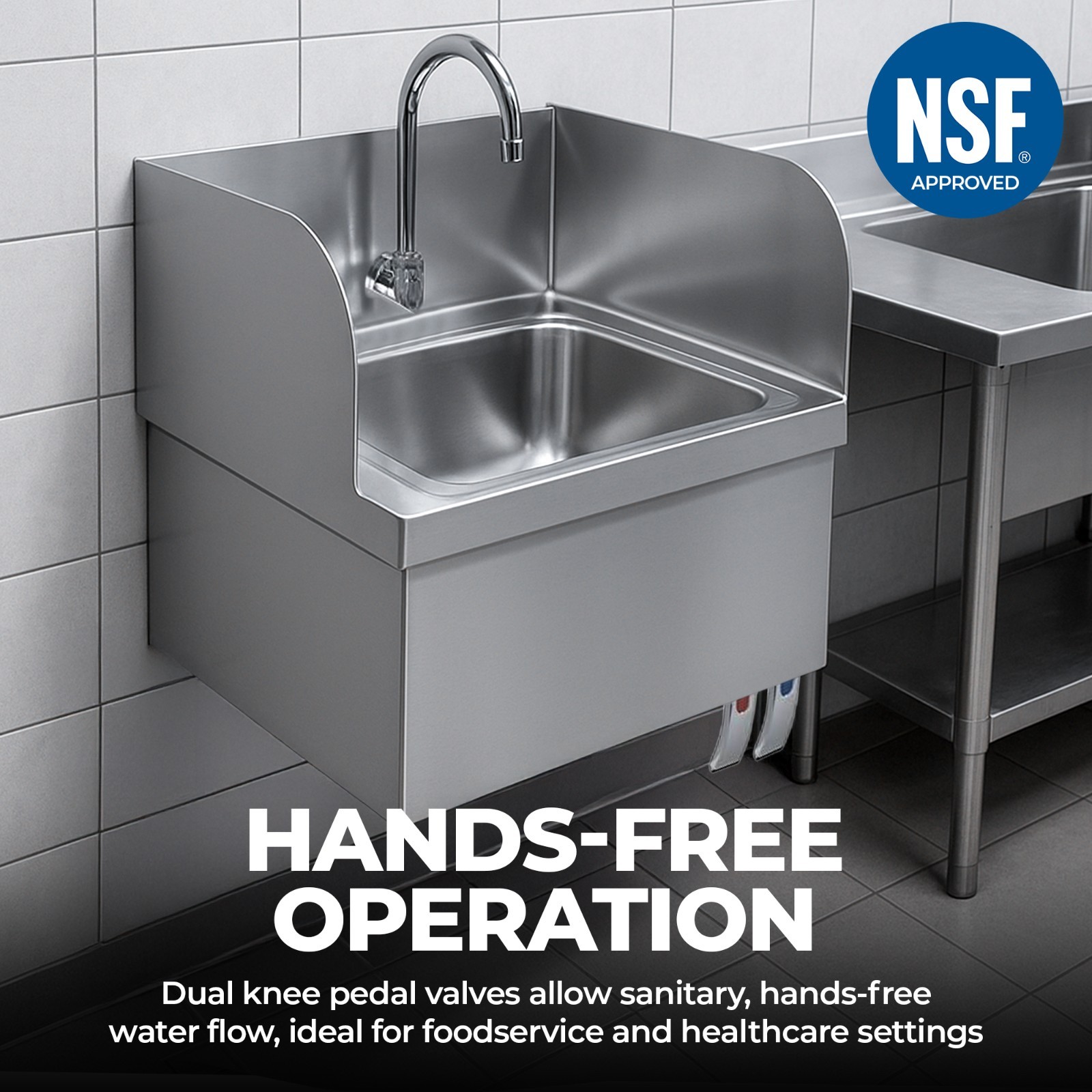 Stainless Steel 15″x17″ Wall Hung Hand Washing Sink w/ Splash Guard & Knee Pedal