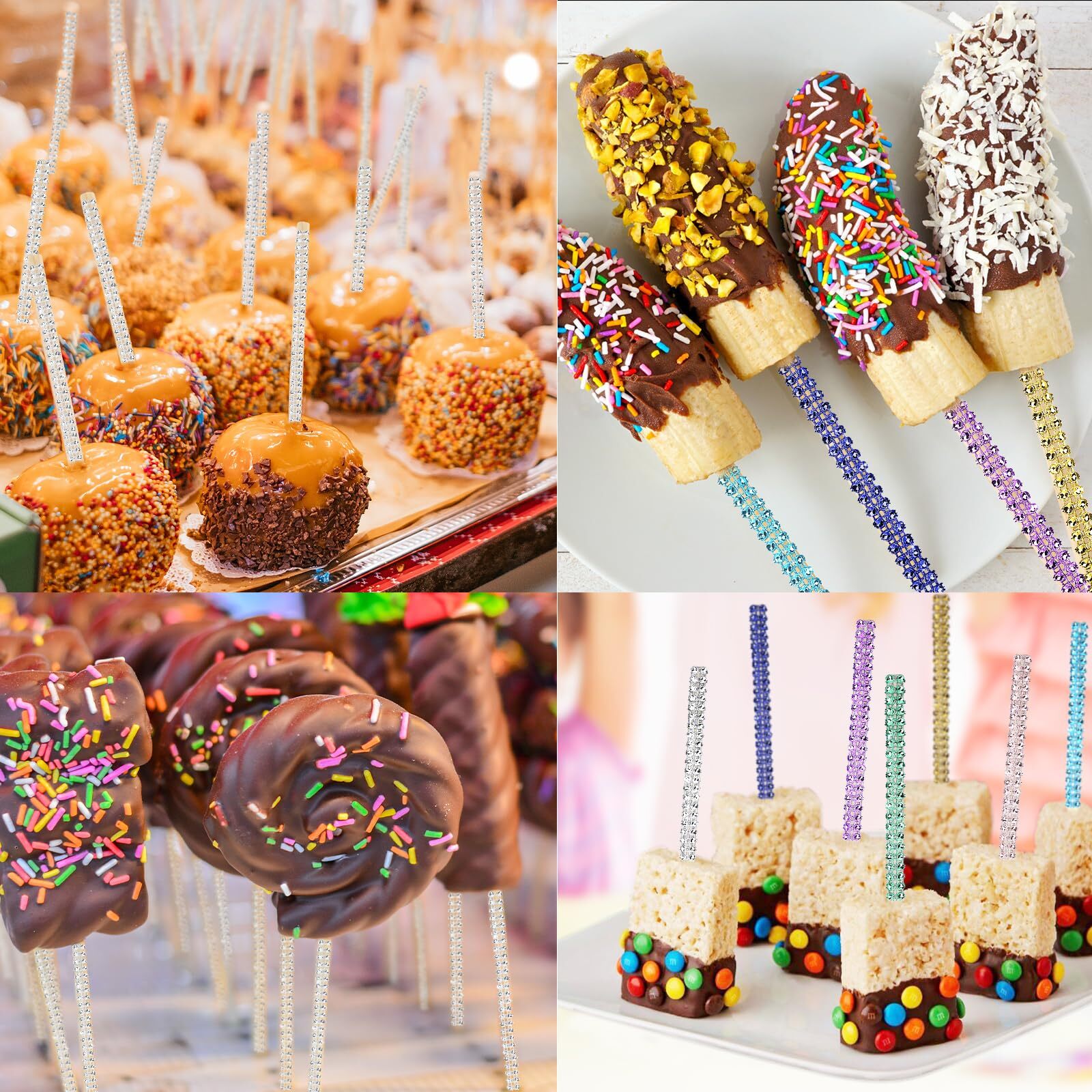 32 PCS Bling Candy Apple Bamboo Sticks Caramel Apple Wooden Pointed Skewers w…