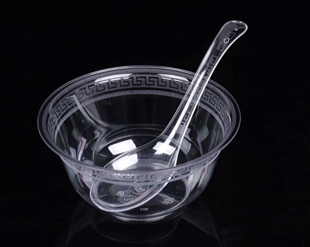 50 PCS Disposable Clear Plastic Asian Soup Spoons – Tasting & Front 5“,