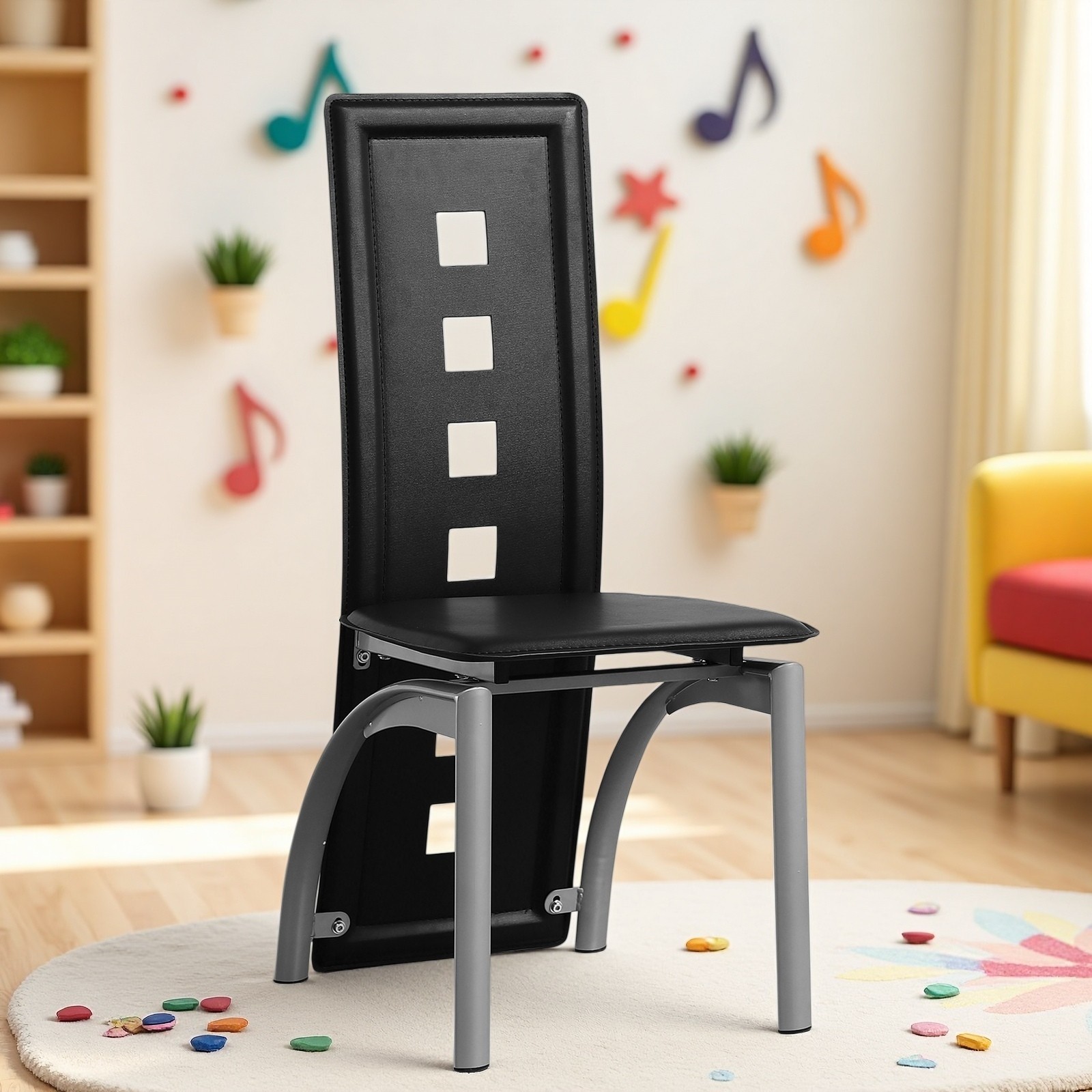 4pcs Dining Chairs – PU Leather, High Back Square Cutout Design & Chrome Legs