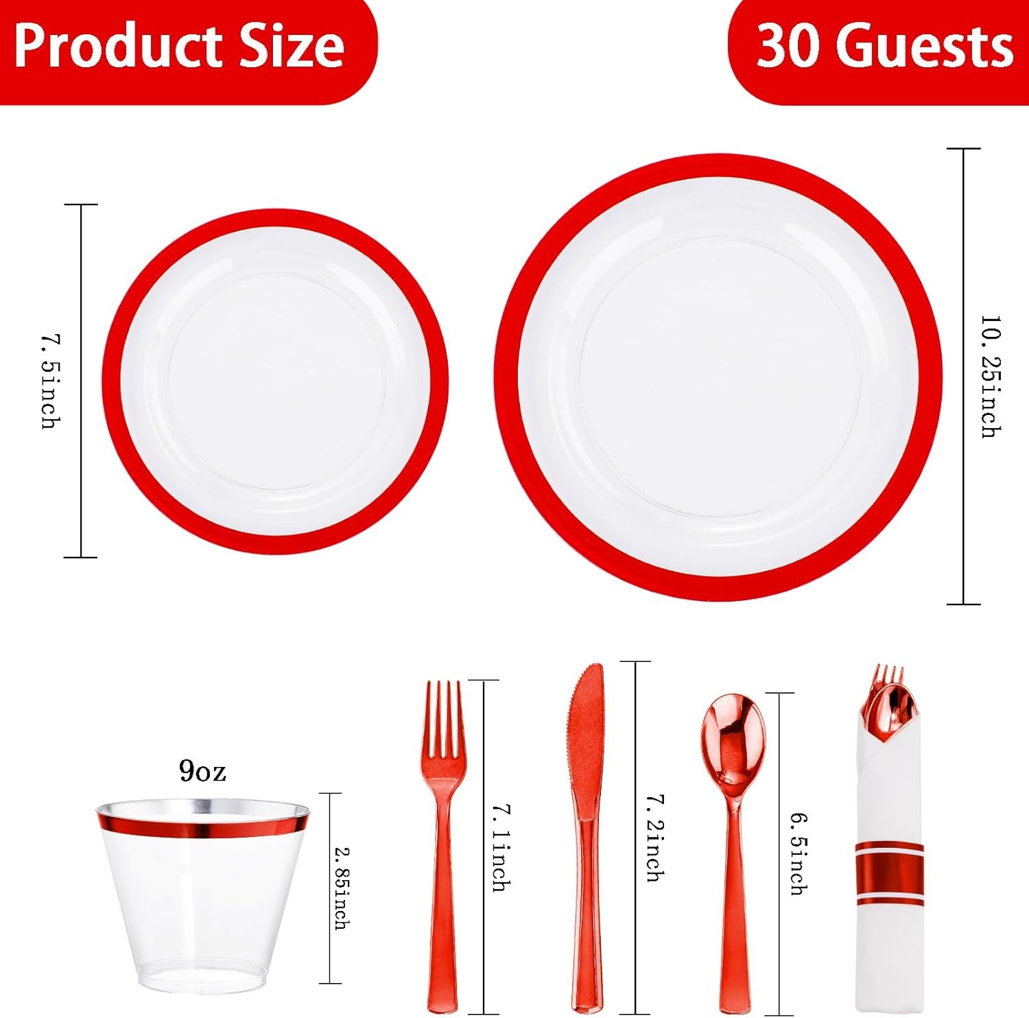 210 Pcs Red Plates Set,Clear and Red Plastic Plate Include 60 Plates,30 Cups,30