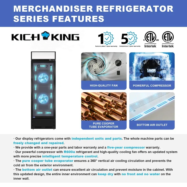 Commercial Glass Door Merchandiser Upright Refrigerator Display Cooler 16.5Cu.Ft