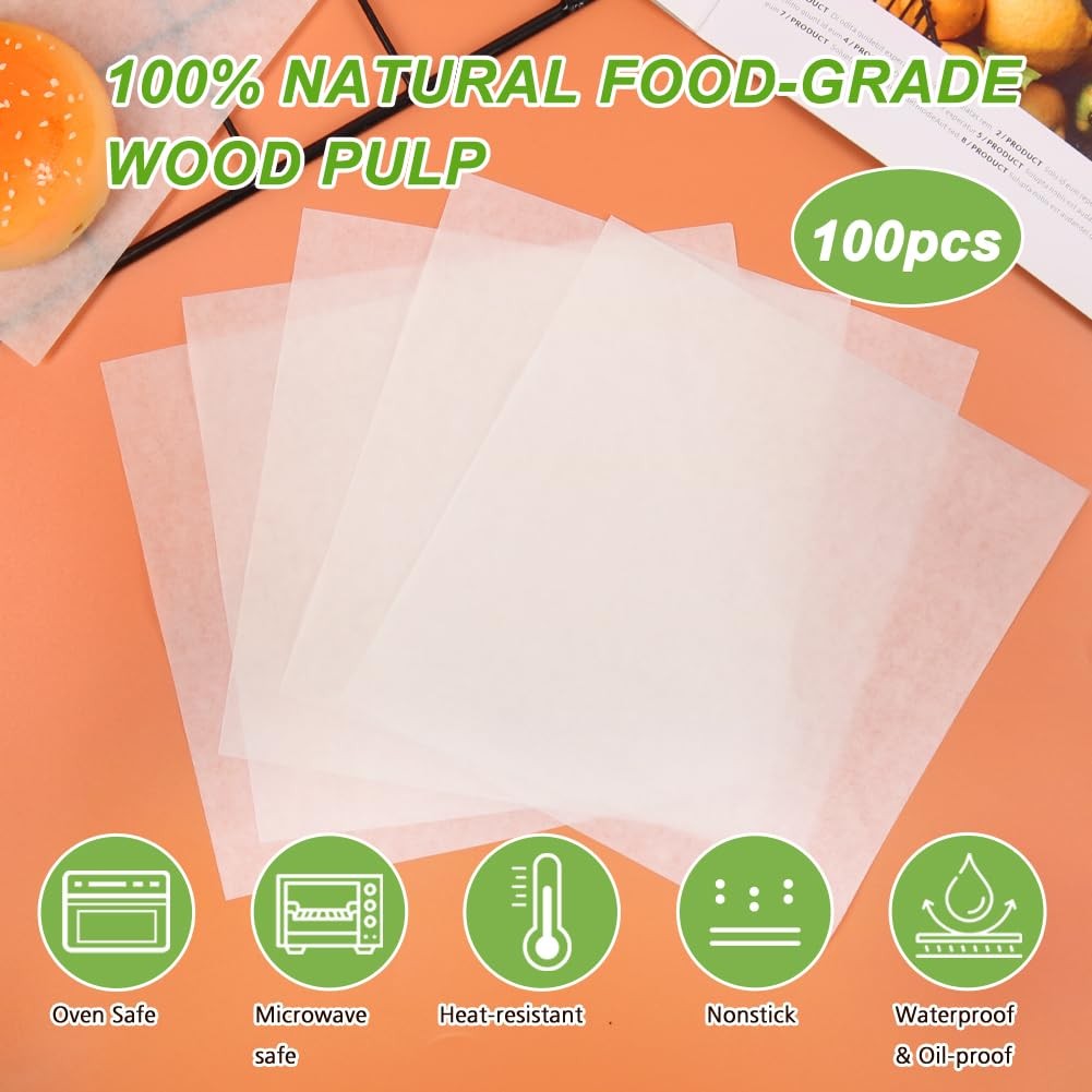 BYKITCHEN 8×8 Inch Non Stick Parchment Paper Sheet Squares 8 INCH, unbleached