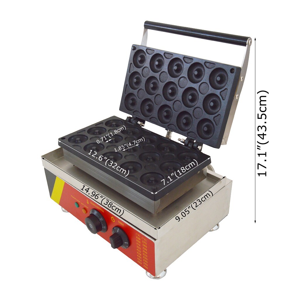 Commercial 110V 1750W Electric 15-Hole Doughnut Baking Machine Donut Maker
