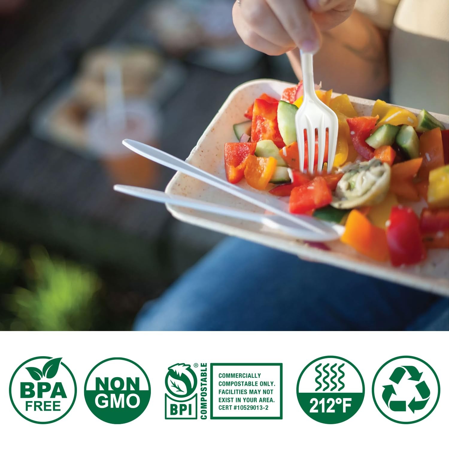 BIOCEAN 100%Compostable No Plastic Knives Utensils Set, Ivory White