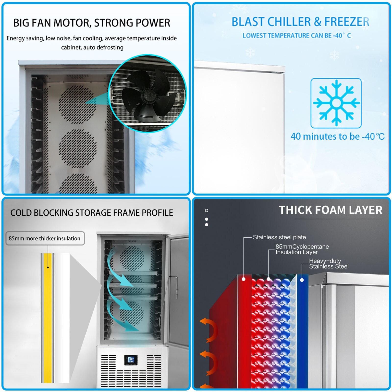 Kolice Commercial 10 Trays Blast Chiller Blast Freezer for Restaurant Kitchen