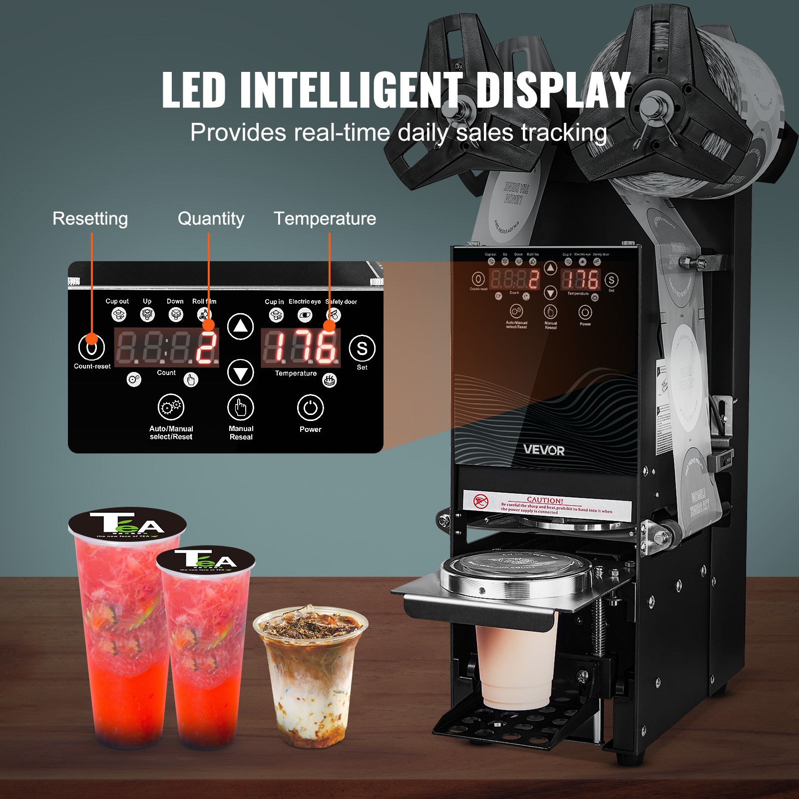 VEVOR Fully Automatic Sealing Machine Tea Cup Sealer 500-650 Cups/H 180 mm Black