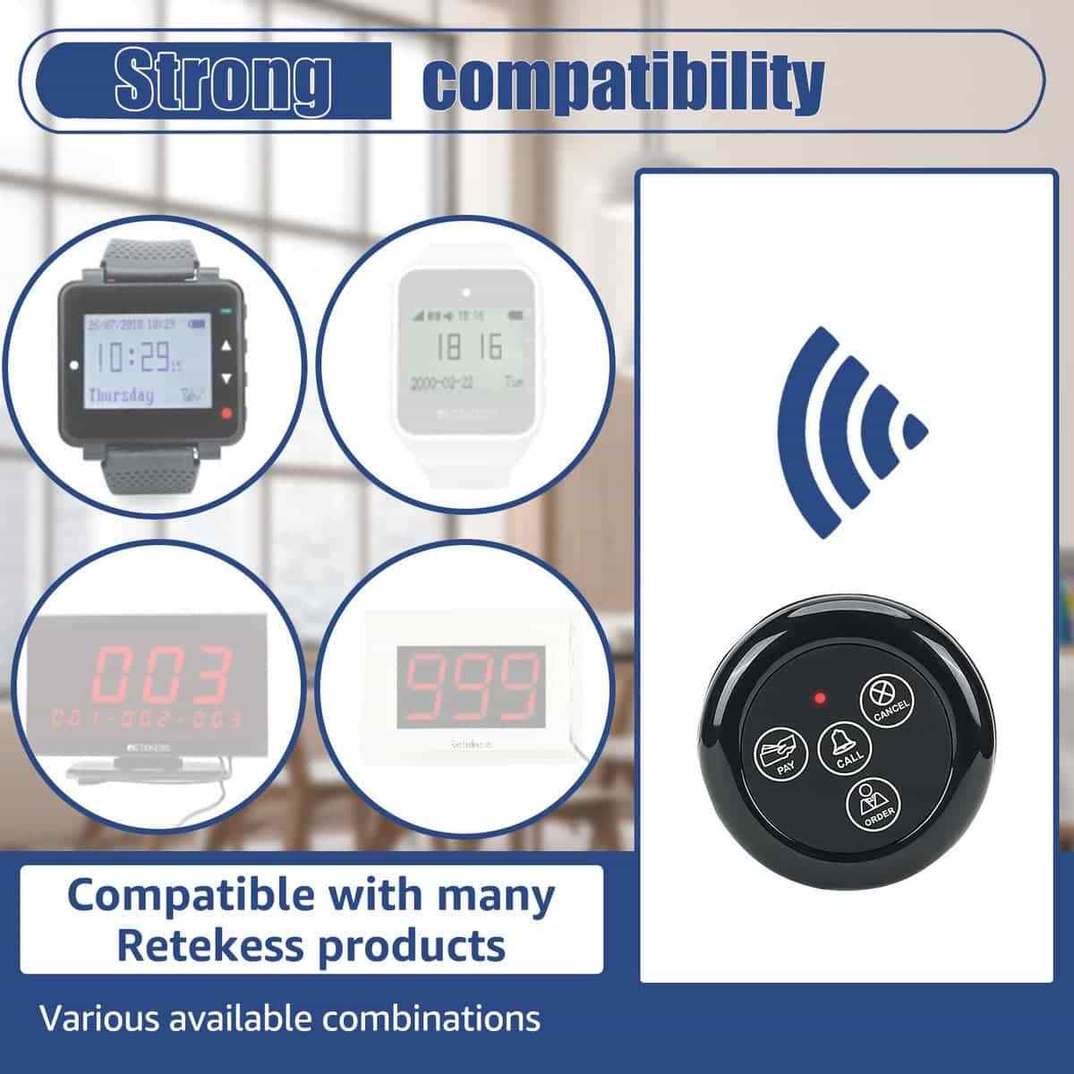 Retekess T128 Restaurant Wireless Calling System Watch Receiver 20 Buttons Cafe