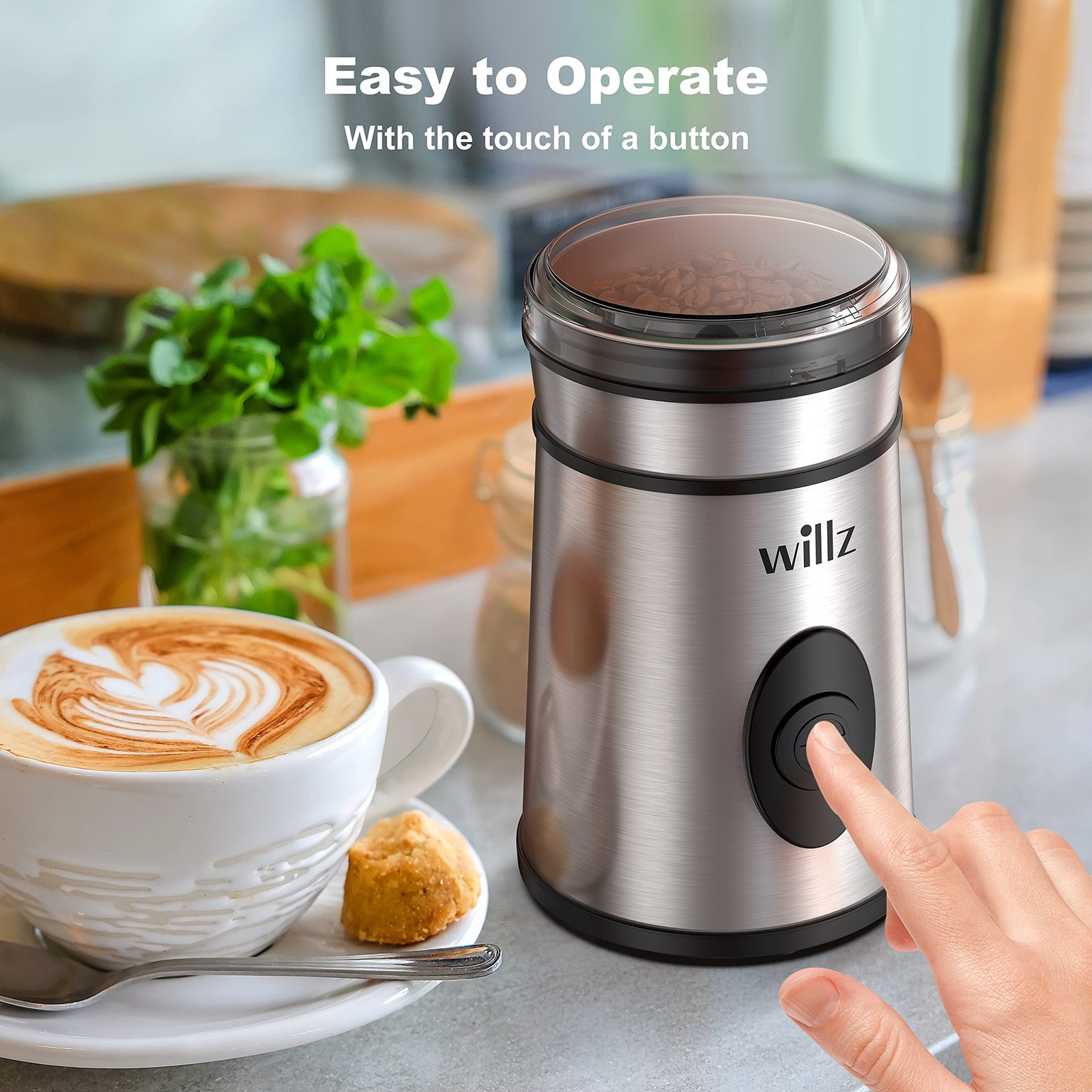 Willz Electric Coffee Grinder For Coffee Beans Spices Herbs Easy On/Off Button