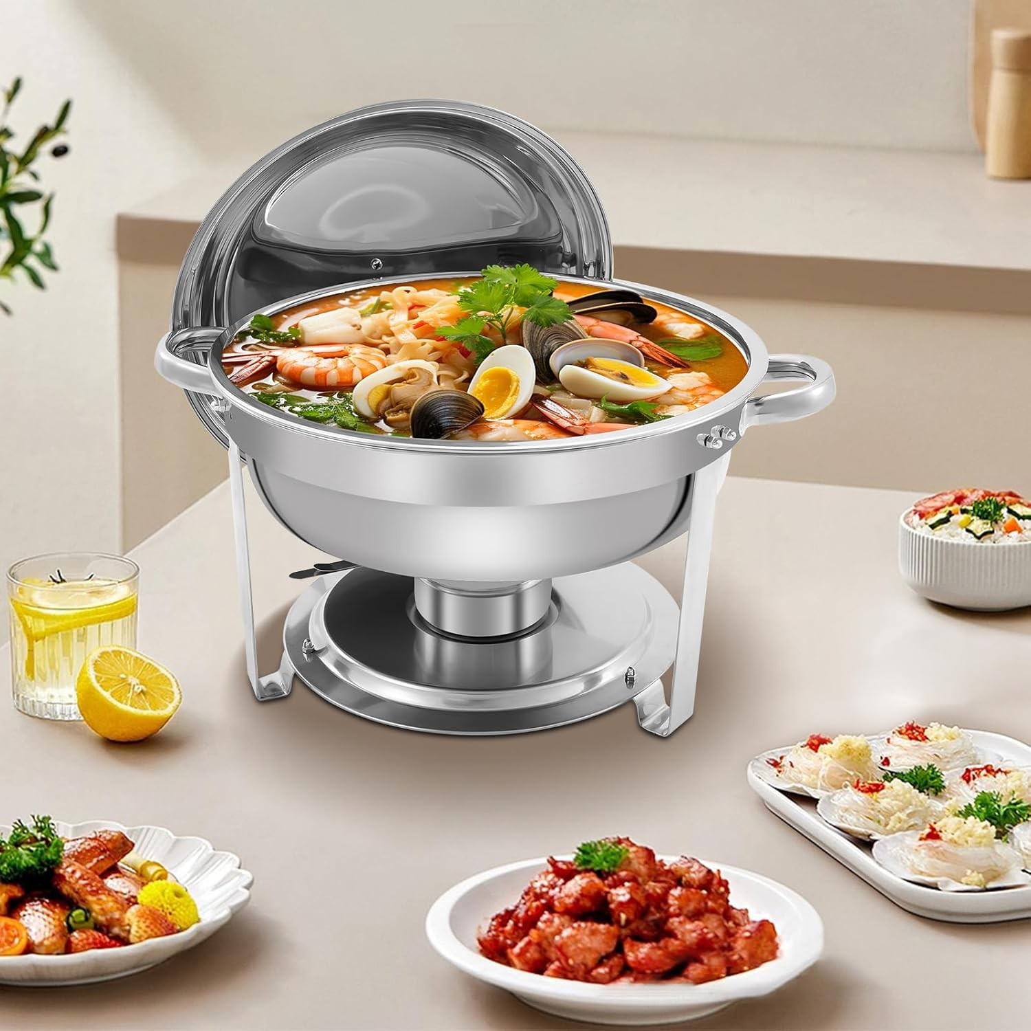 Round Chafing Dish Buffet Set 4 Pack Food Warmer for Party Weddings Picnic