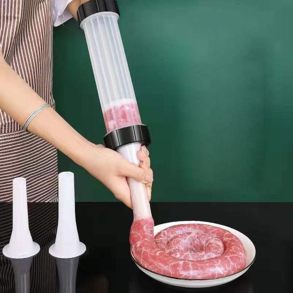 Manual Sausage Stuffer Maker Meat Filler Syringe Machine 3 Sizes Filling Funnels