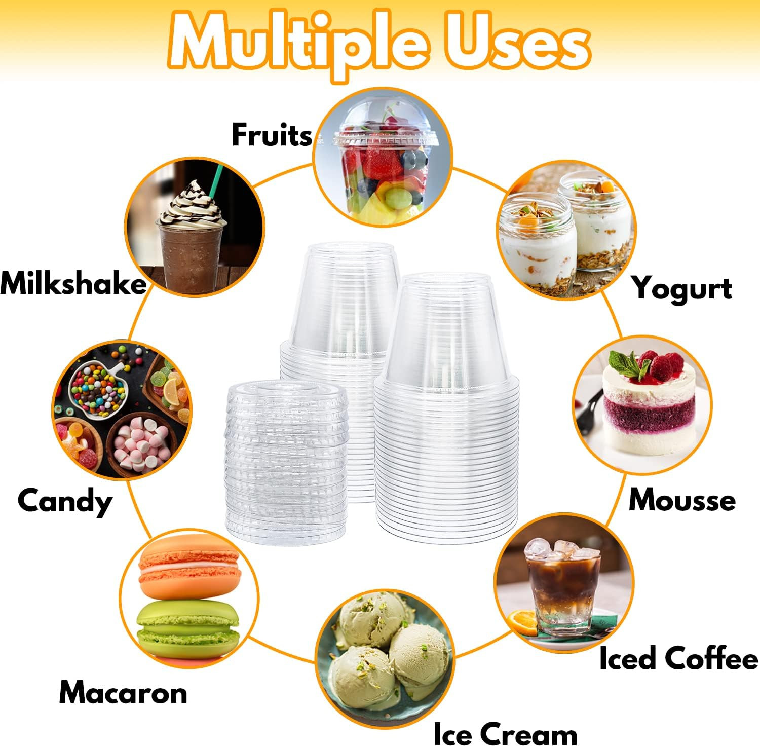 50 Pack Clear Cups with Lids,6 oz Plastic Disposable Cups with Flat Lids(No Hole
