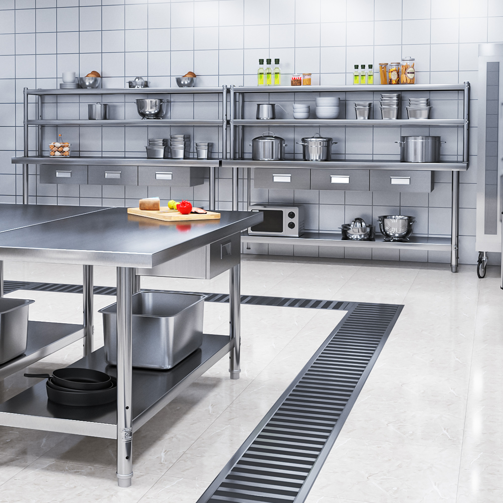 TAUS Stainless Steel Table 72″X24″ Work Prep Table with Overshelves & 3 Drawers