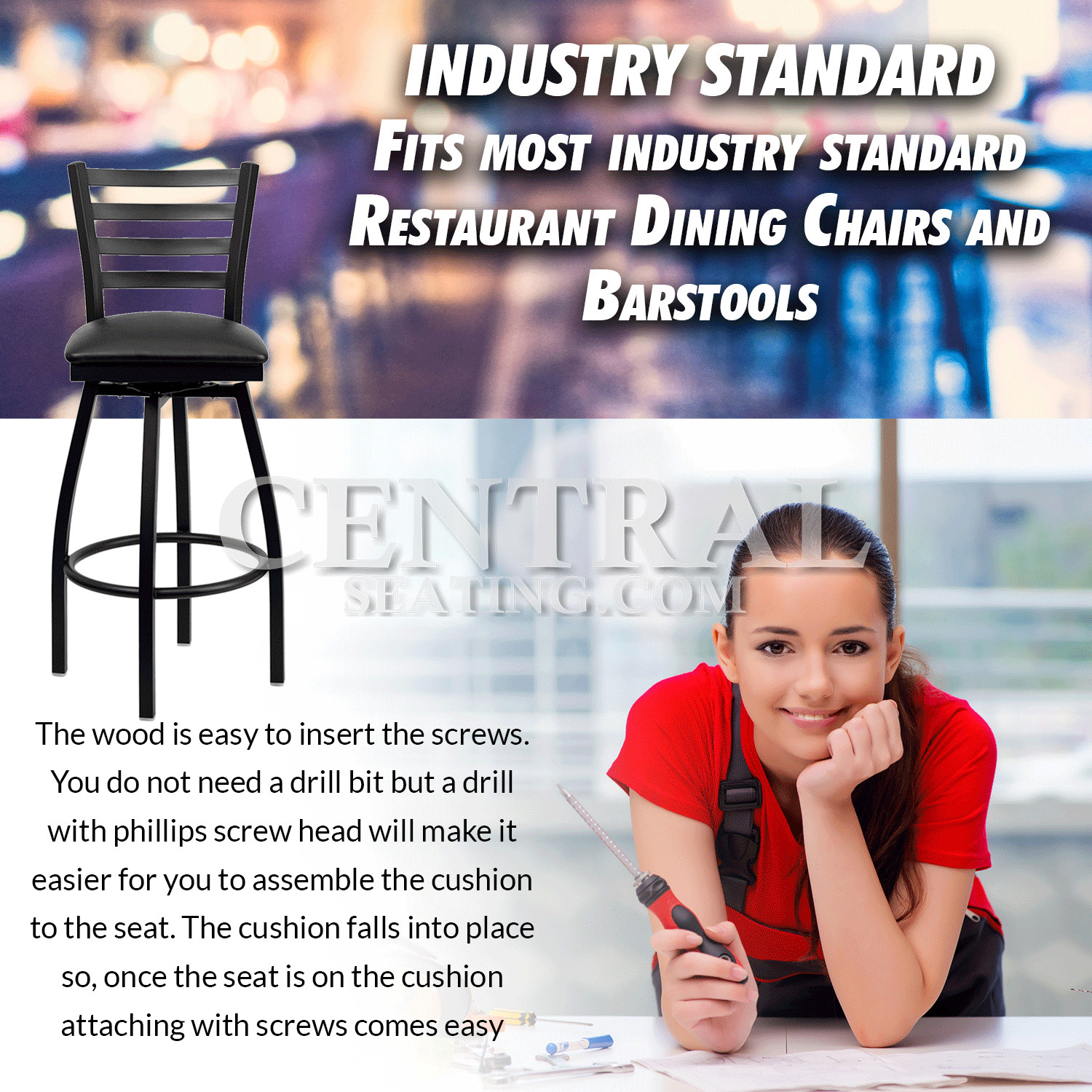 Restaurant Chair Cushion Seat Replacement for Metal Chairs, SET OF 4 BLACK VINYL