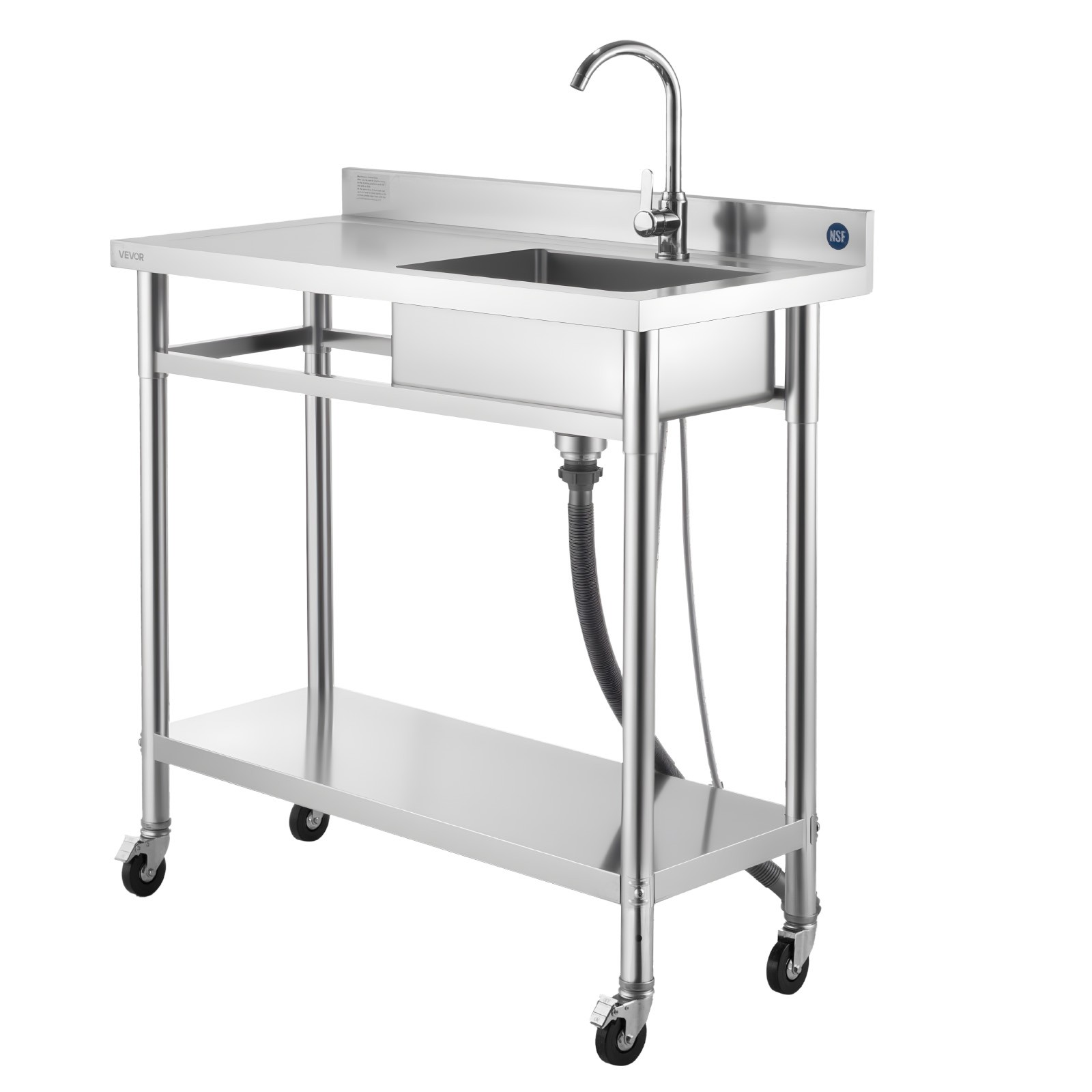 VEVOR Stainless Steel Utility Sink with Wheels Single Bowl 39.4 x 19.7 x 41.5 in