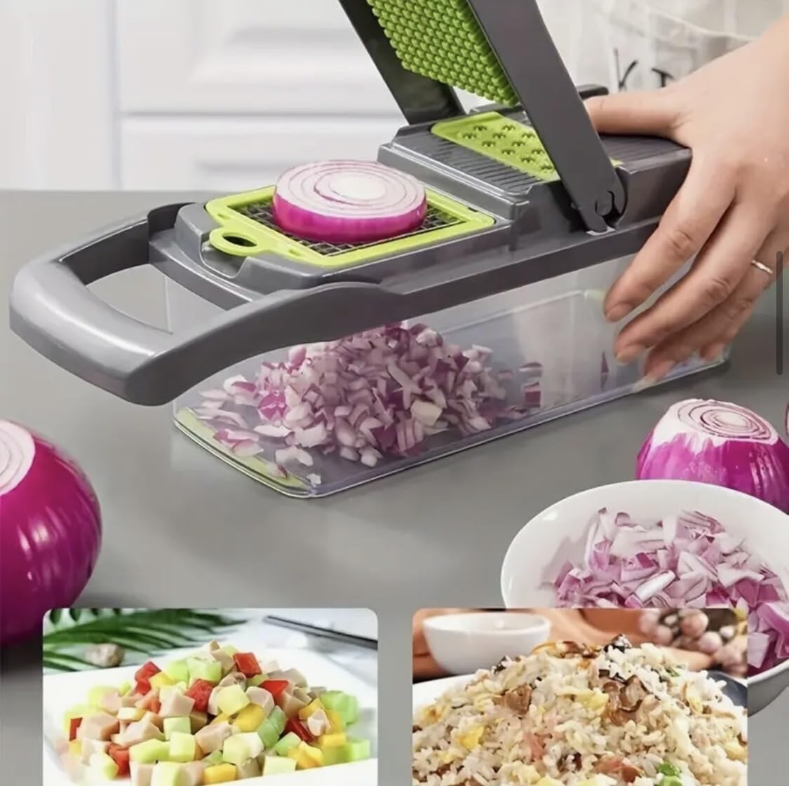 14 in 1 Vegetable Chopper Dicer with Container, Large, Black And Green