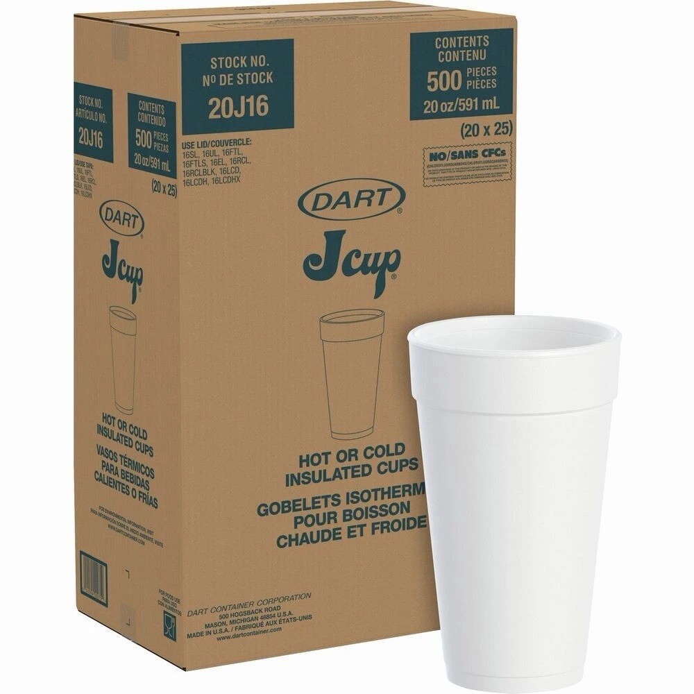 Dart 20J16 White Foam Drink Cups 20oz 500 count