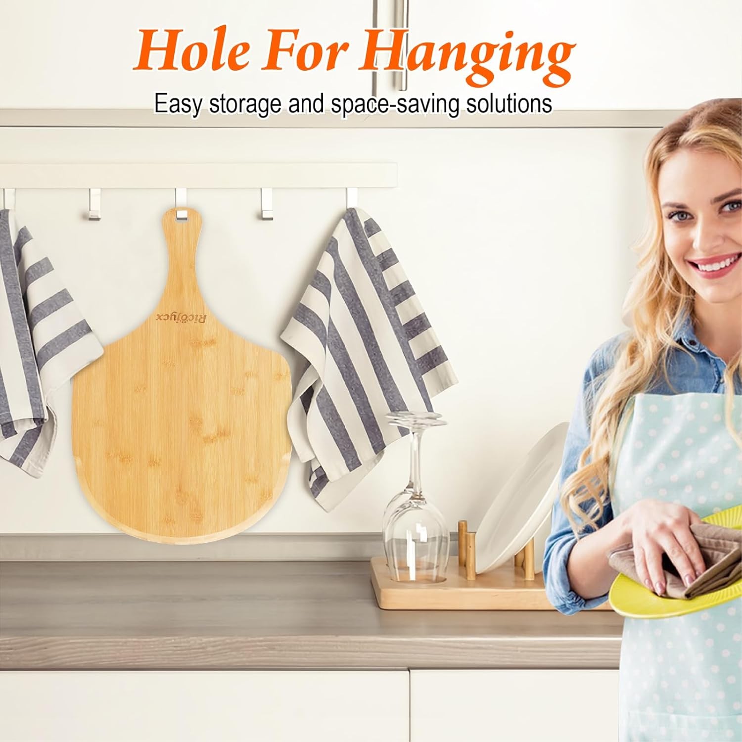 2X Natural Bamboo Pizza Peel 14 inch Wood Pizza Paddle Cutting Board for Pizza