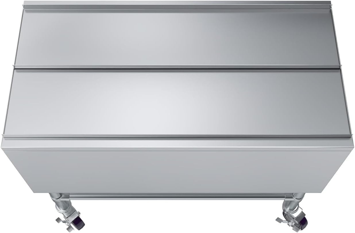 Mobile Ice Bin with Sliding Lid – Stainless Steel, Insulated, with Bottle Holder
