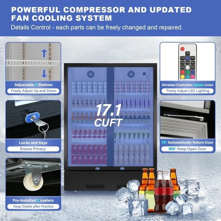39″ Commercial 2 Glass Door Merchandiser Refrigerator Display Cooler NSF ETL NEW