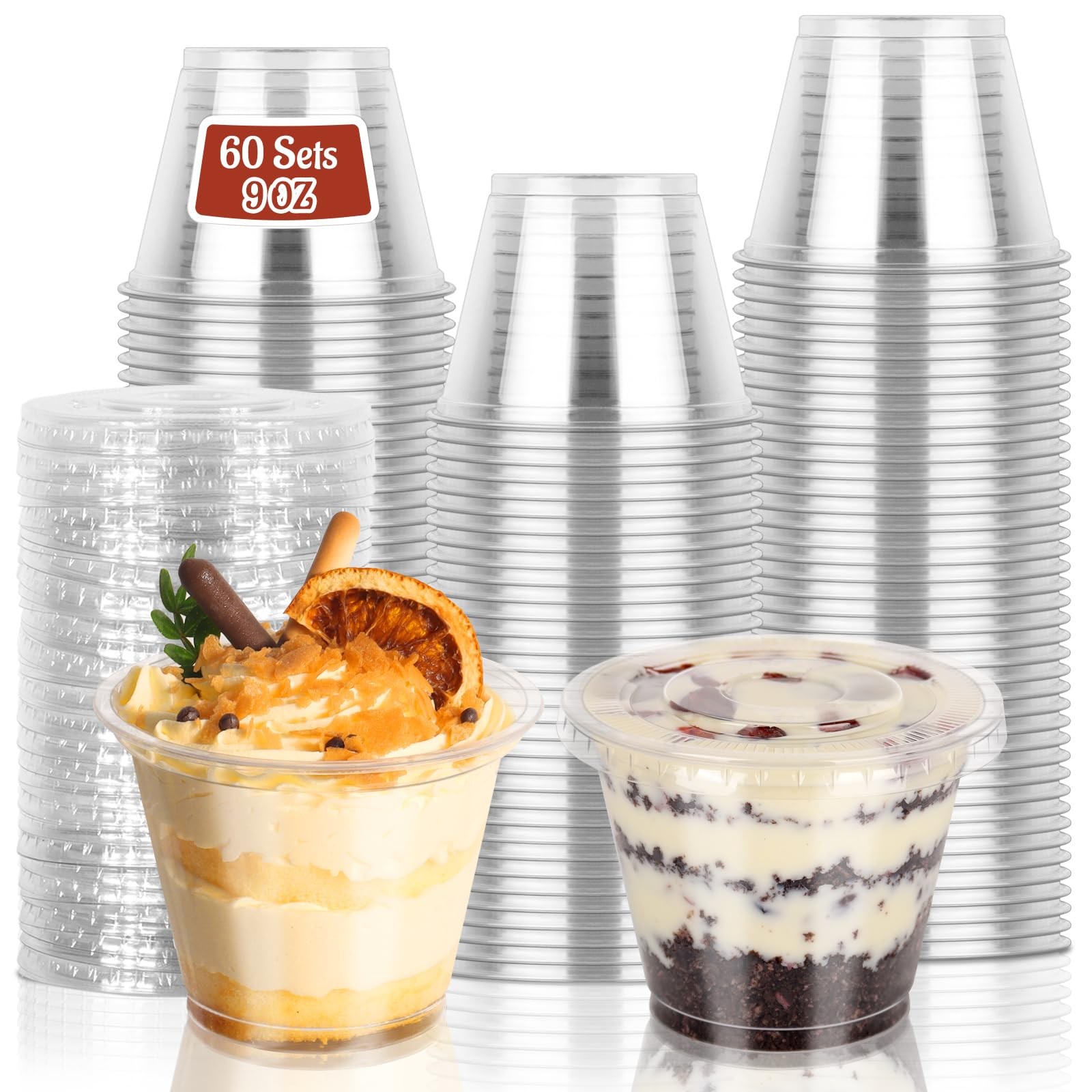 GGOLDMER 60 Pack 9 oz Clear Plastic Cups with Lids No 3.5 x 3 inch,