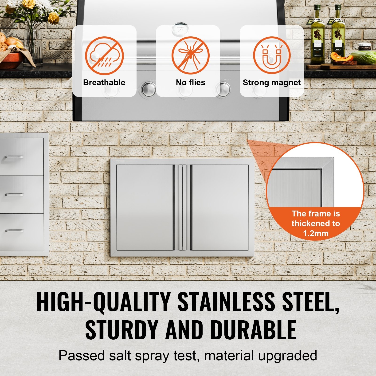 BBQ Access Door, 28W x 19H Inch Double Outdoor Kitchen Door, Stainless Steel Flu