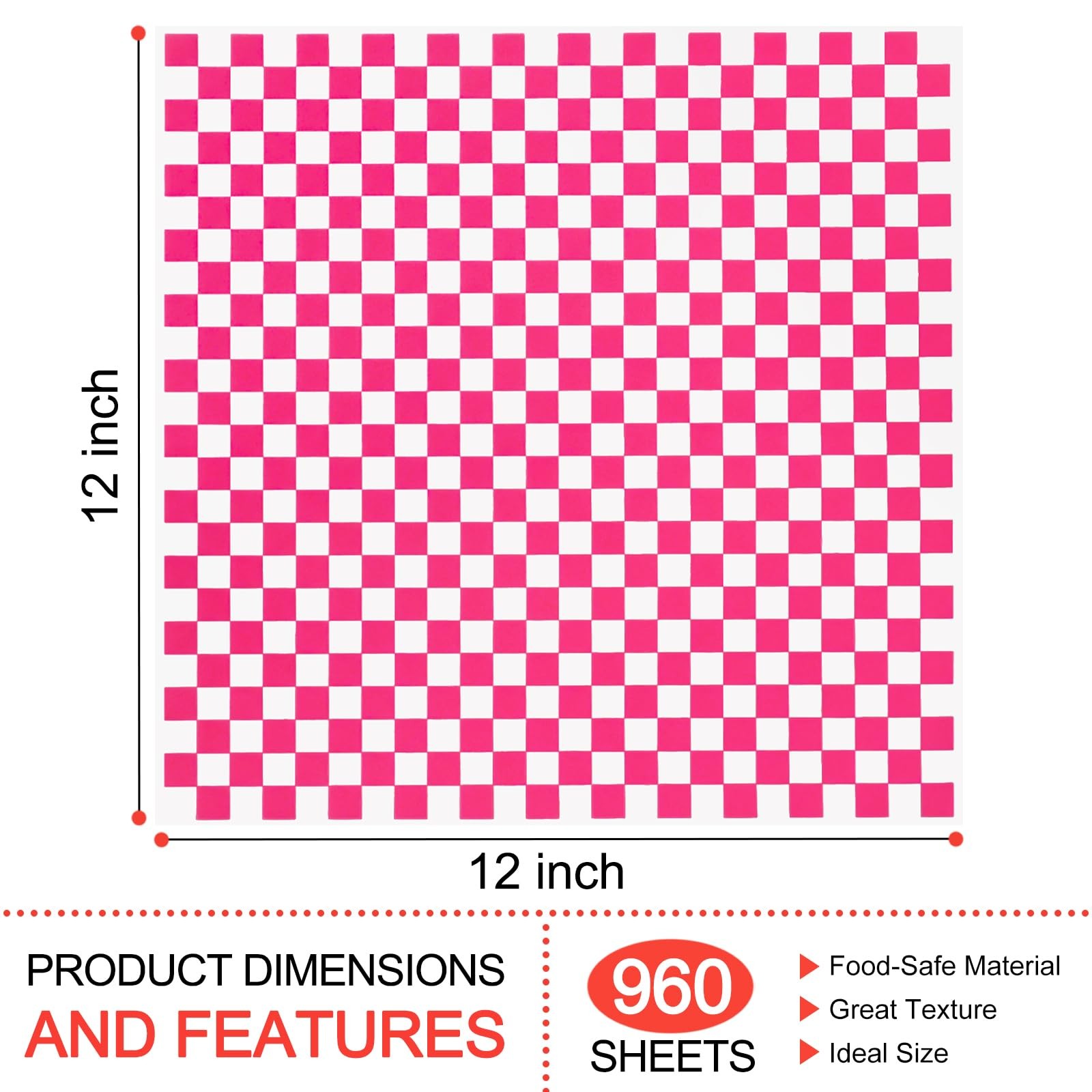 960 Pieces Deli Wax Paper Sheets 12 x 12 inches Checkered Sandwich Wrapping P…